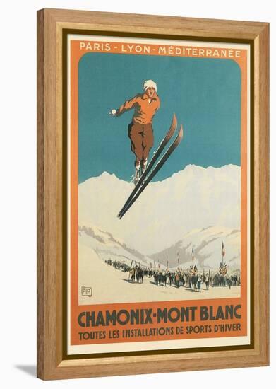 French Ski Poster with Ski Jumper-null-Framed Stretched Canvas