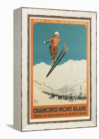 French Ski Poster with Ski Jumper-null-Framed Stretched Canvas