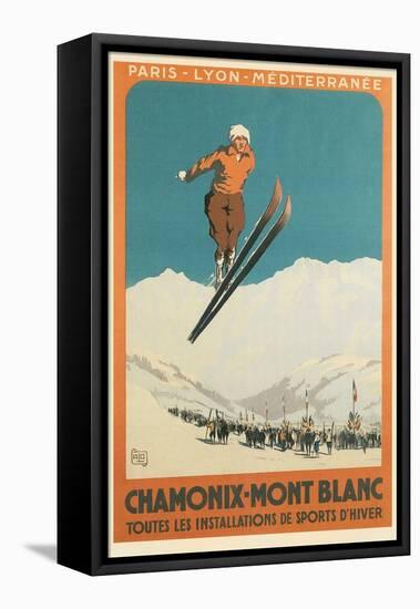 French Ski Poster with Ski Jumper-null-Framed Stretched Canvas