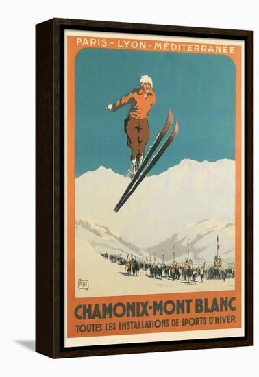 French Ski Poster with Ski Jumper-null-Framed Stretched Canvas