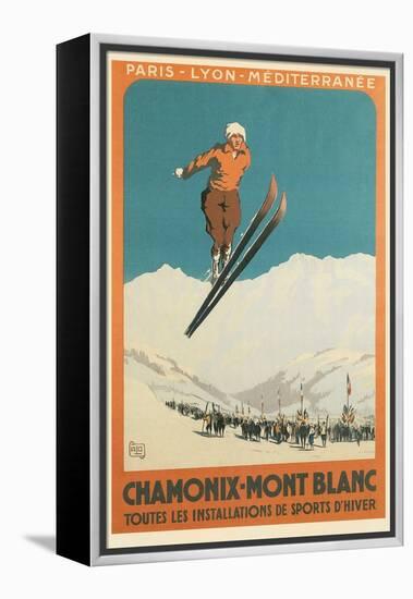 French Ski Poster with Ski Jumper-null-Framed Stretched Canvas