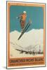 French Ski Poster with Ski Jumper-null-Mounted Art Print