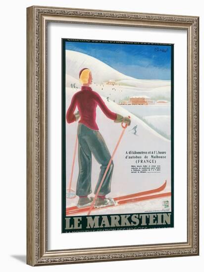 French Ski Poster with Woman Skier-null-Framed Art Print