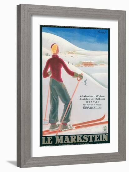 French Ski Poster with Woman Skier-null-Framed Art Print