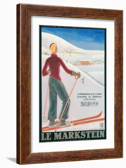 French Ski Poster with Woman Skier-null-Framed Art Print