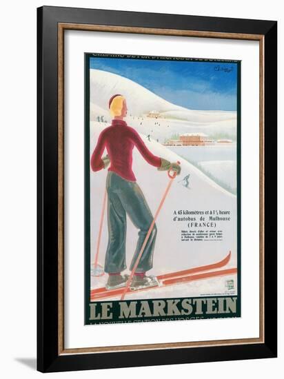 French Ski Poster with Woman Skier-null-Framed Art Print