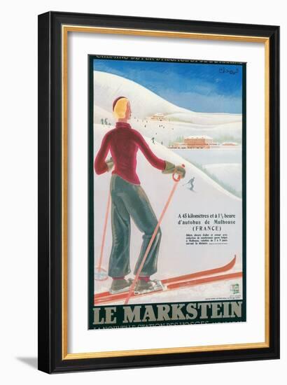 French Ski Poster with Woman Skier-null-Framed Art Print