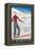 French Ski Poster with Woman Skier-null-Framed Stretched Canvas