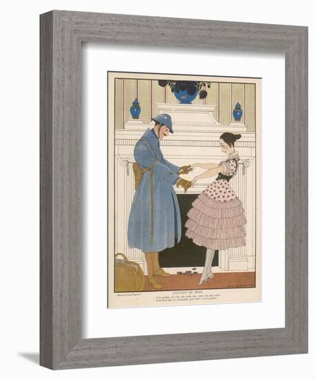 French Soldier Returns Home from the Front and Receives a Warm Welcome from His Loved One-Gerda Wegener-Framed Art Print