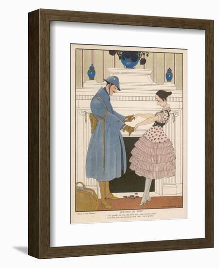 French Soldier Returns Home from the Front and Receives a Warm Welcome from His Loved One-Gerda Wegener-Framed Art Print