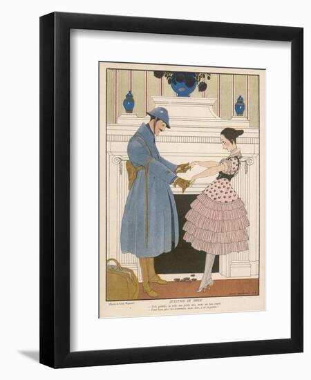 French Soldier Returns Home from the Front and Receives a Warm Welcome from His Loved One-Gerda Wegener-Framed Art Print