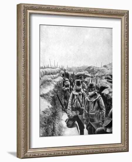 French Soldiers in Improvised Gas Masks, 1915-null-Framed Giclee Print