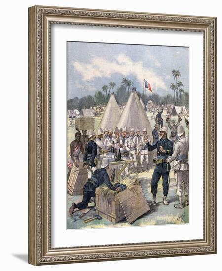 French Soldiers Opening New Year's Gift Boxes in Dahomey, Africa, 1892-Henri Meyer-Framed Giclee Print