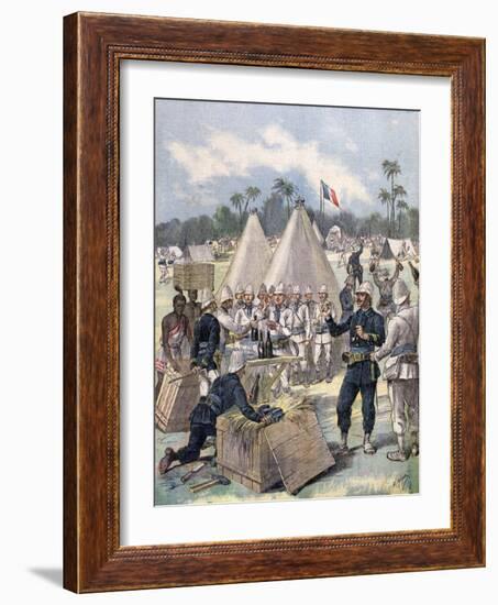 French Soldiers Opening New Year's Gift Boxes in Dahomey, Africa, 1892-Henri Meyer-Framed Giclee Print