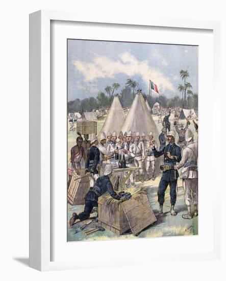 French Soldiers Opening New Year's Gift Boxes in Dahomey, Africa, 1892-Henri Meyer-Framed Giclee Print