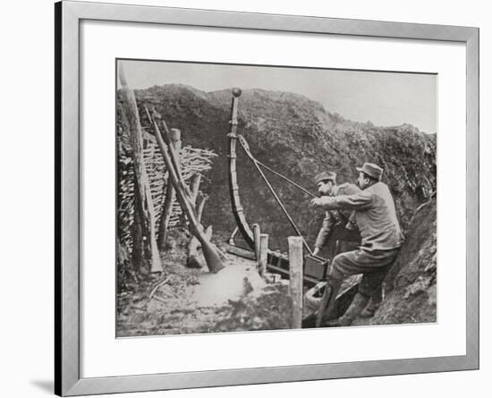 French Soldiers Using a Catapult for Flinging Bombs During World War One-null-Framed Giclee Print