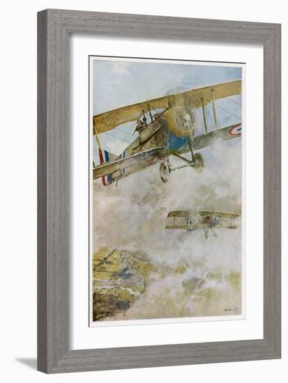 French Spad Aircraft on Patrol-Francois Flameng-Framed Art Print