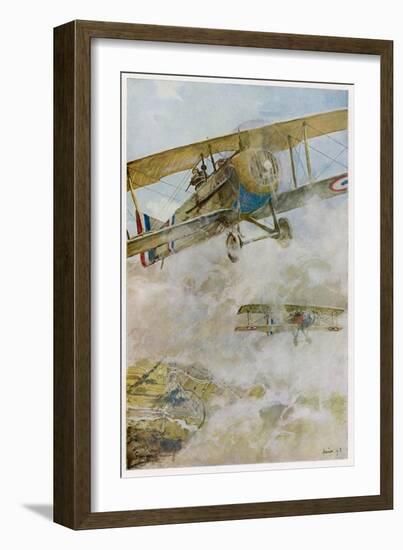 French Spad Aircraft on Patrol-Francois Flameng-Framed Art Print