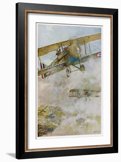 French Spad Aircraft on Patrol-Francois Flameng-Framed Art Print