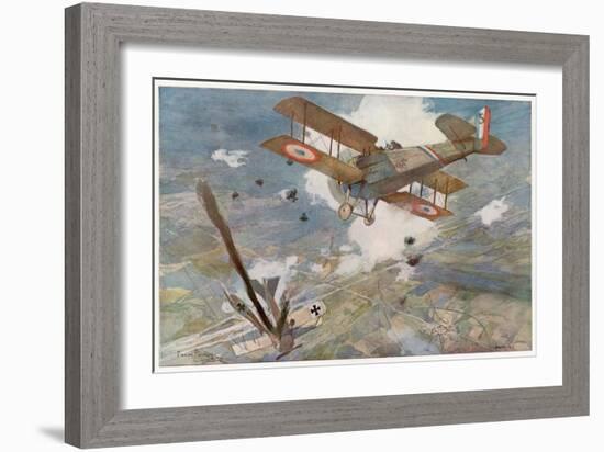 French "Spad" Shoots Down a German Plane-Francois Flameng-Framed Art Print