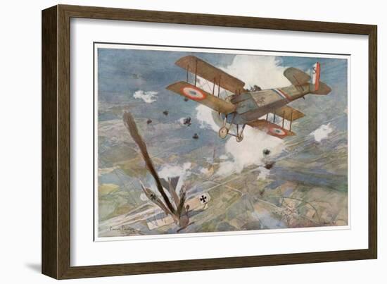 French "Spad" Shoots Down a German Plane-Francois Flameng-Framed Art Print