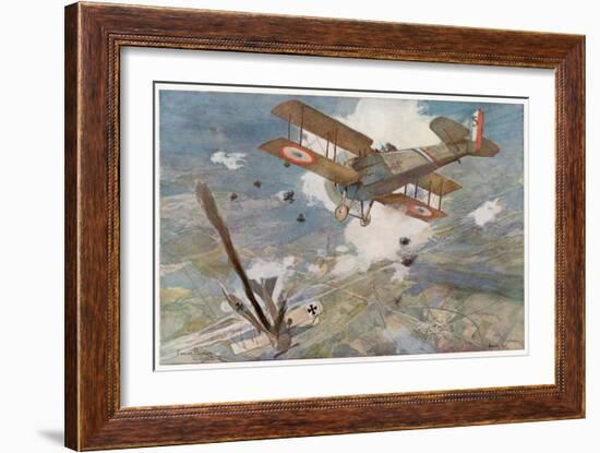 French "Spad" Shoots Down a German Plane-Francois Flameng-Framed Art Print