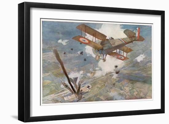 French "Spad" Shoots Down a German Plane-Francois Flameng-Framed Art Print