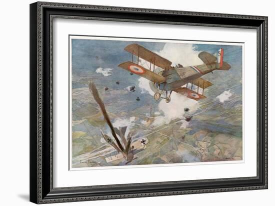 French "Spad" Shoots Down a German Plane-Francois Flameng-Framed Art Print