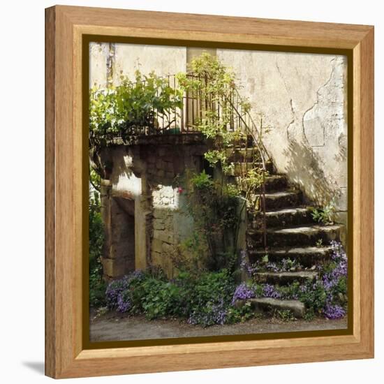 French Staircase with Flowers II-Marilyn Dunlap-Framed Stretched Canvas