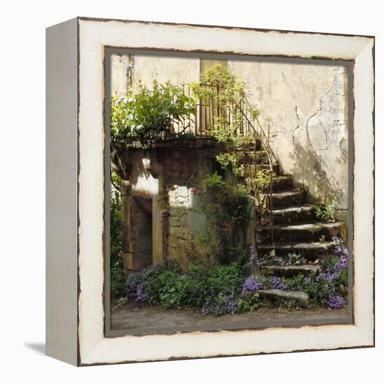 French Staircase with Flowers II-Marilyn Dunlap-Framed Stretched Canvas