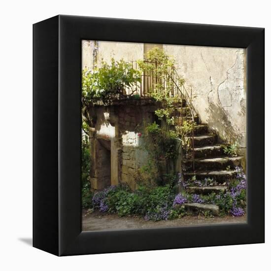 French Staircase with Flowers II-Marilyn Dunlap-Framed Stretched Canvas