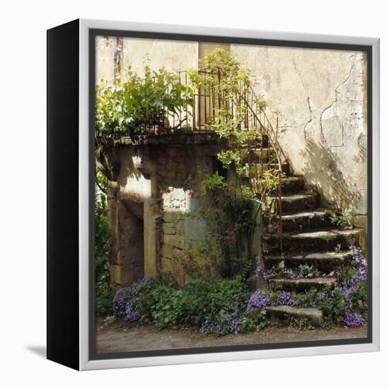 French Staircase with Flowers II-Marilyn Dunlap-Framed Stretched Canvas