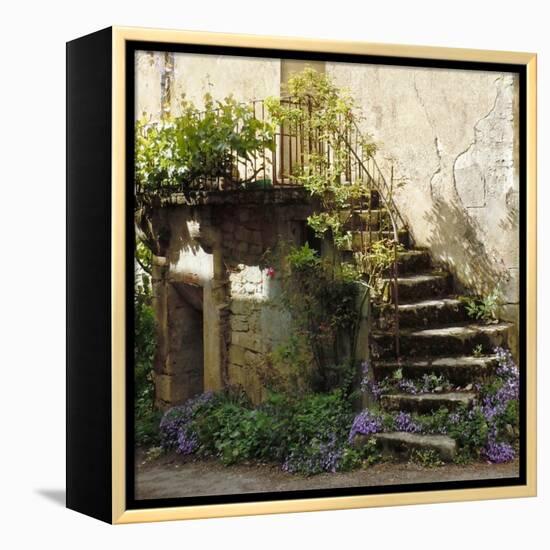 French Staircase with Flowers II-Marilyn Dunlap-Framed Stretched Canvas