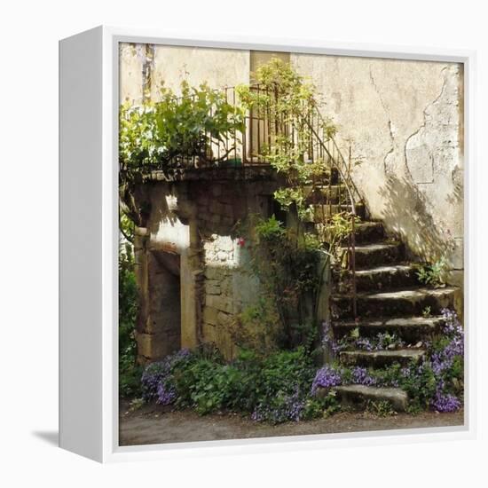 French Staircase with Flowers II-Marilyn Dunlap-Framed Stretched Canvas