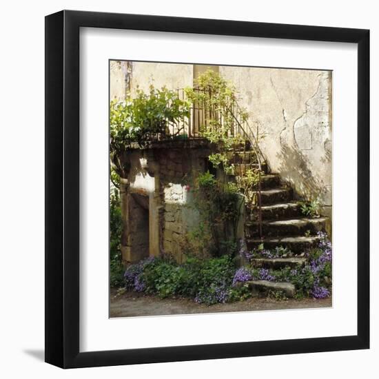 French Staircase with Flowers II-Marilyn Dunlap-Framed Art Print
