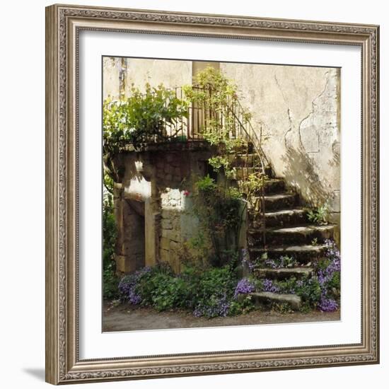 French Staircase with Flowers II-Marilyn Dunlap-Framed Art Print