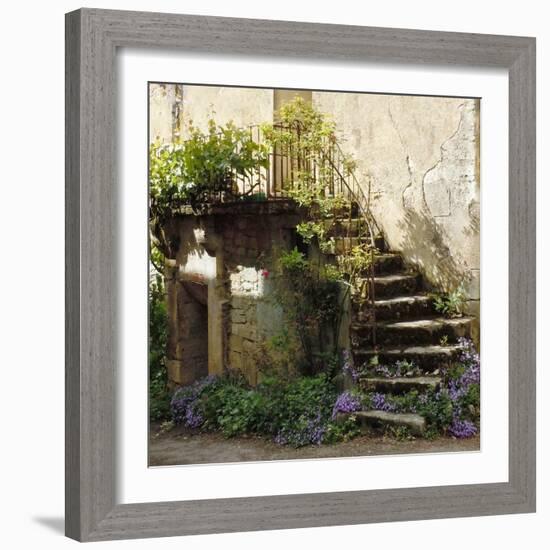 French Staircase with Flowers II-Marilyn Dunlap-Framed Art Print