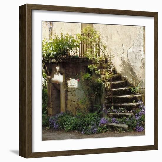 French Staircase with Flowers II-Marilyn Dunlap-Framed Art Print