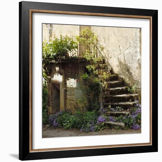 French Staircase with Flowers II-Marilyn Dunlap-Framed Art Print