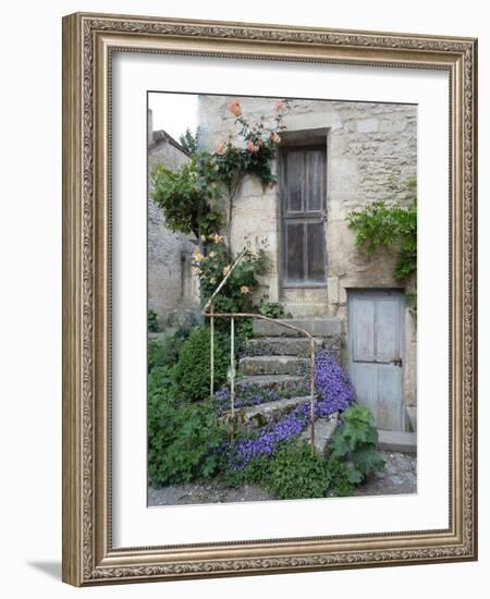 French Staircase with Flowers-Marilyn Dunlap-Framed Art Print