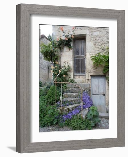 French Staircase with Flowers-Marilyn Dunlap-Framed Art Print