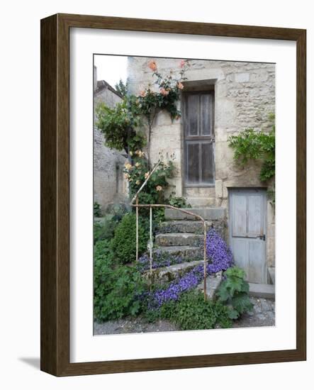 French Staircase with Flowers-Marilyn Dunlap-Framed Art Print