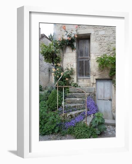 French Staircase with Flowers-Marilyn Dunlap-Framed Art Print