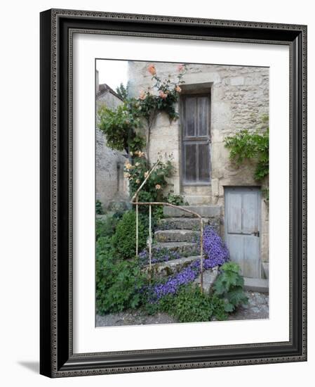 French Staircase with Flowers-Marilyn Dunlap-Framed Art Print