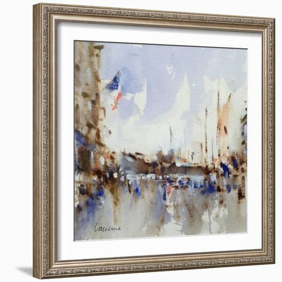 French Street Scene (W/C on Paper)-Laurence Fish-Framed Giclee Print