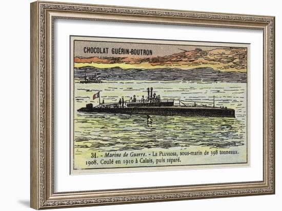 French Submarine Pluviose, 1908-null-Framed Giclee Print