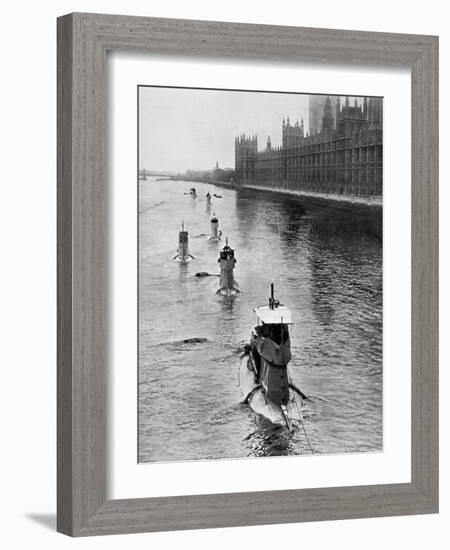 French Submarine 'Saphir' (Q4) and Five Others Moving from Gravesend to London, July 1909-null-Framed Giclee Print