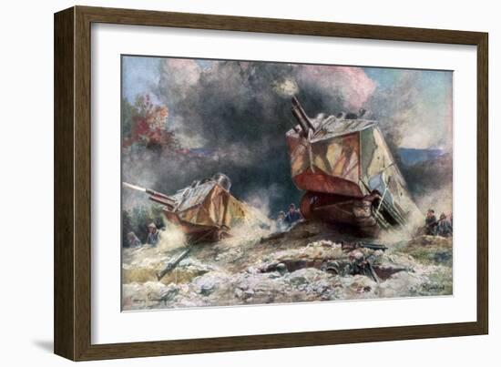 French Tank Assault, July 1918-Francois Flameng-Framed Giclee Print