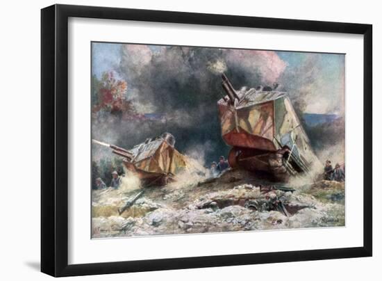 French Tank Assault, July 1918-Francois Flameng-Framed Giclee Print