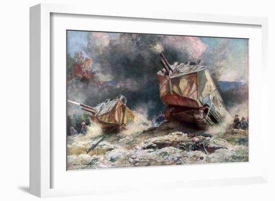 French Tank Assault, July 1918-Francois Flameng-Framed Giclee Print